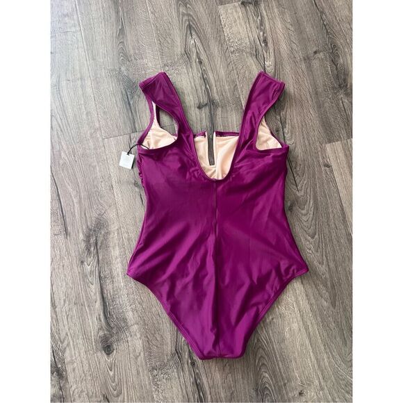 Shade & Shore WOMEN’S CAP SLEEVE ONE PIECE SWIMSUIT, PURPLE size Large - Picture 6 of 11